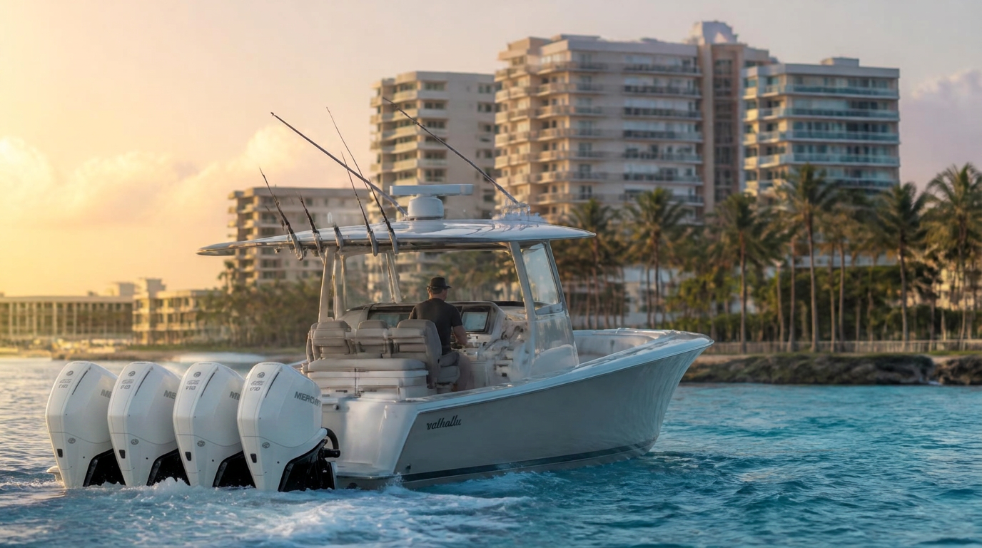 Center console sportfishing boat offshore in Boca Raton, FL